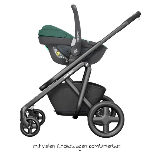 Maxi-Cosi Set 3in1 seggiolino auto e reboarder FamilyFix 360 dalla nascita ai 4 anni (40 - 105 cm) con seggiolino auto Pebble 360 e seggiolino Pearl 360 inclusi FamilyFix, cuscinetto protettivo, imbracatura e borsa portaciuccio - Verde