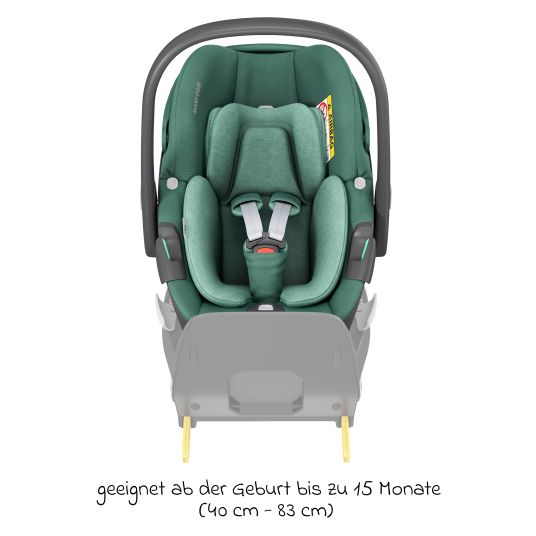 Maxi-Cosi 3in1 Babyschale & Reboarder-Set FamilyFix 360 ab Geburt bis 4 Jahre (40 - 105 cm) mit Babyschale Pebble 360 & Kindersitz Pearl 360 inkl. Isofix-Basis FamilyFix, Schutzunterlage, Activity-Trapez & Schnullertasche - Green