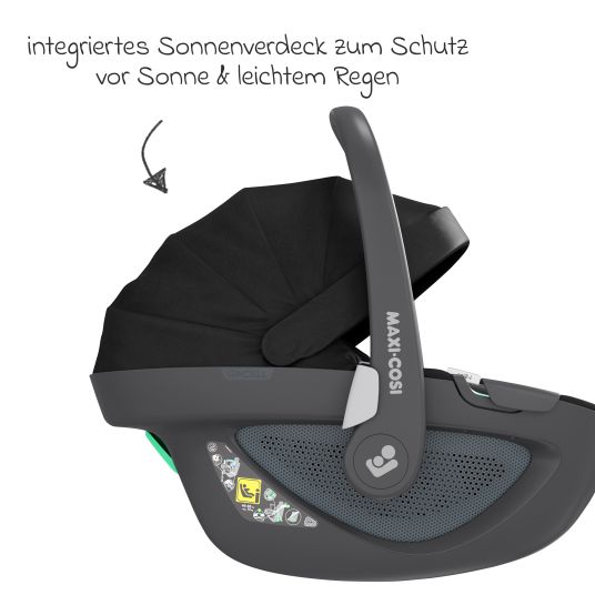 Maxi-Cosi 3in1 Babyschale & Reboarder-Set FamilyFix 360 ab Geburt bis 4 Jahre (40 - 105 cm) mit Babyschale Pebble 360 & Kindersitz Pearl 360 inkl. Isofix-Basis FamilyFix, Schutzunterlage & Schnullertasche - Black