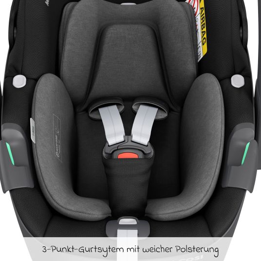 Maxi-Cosi 3in1 Babyschale & Reboarder-Set FamilyFix 360 ab Geburt bis 4 Jahre (40 - 105 cm) mit Babyschale Pebble 360 & Kindersitz Pearl 360 inkl. Isofix-Basis FamilyFix, Schutzunterlage & Schnullertasche - Black