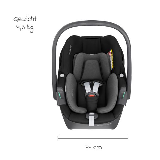 Maxi-Cosi 3in1 Babyschale & Reboarder-Set FamilyFix 360 ab Geburt bis 4 Jahre (40 - 105 cm) mit Babyschale Pebble 360 & Kindersitz Pearl 360 inkl. Isofix-Basis FamilyFix, Schutzunterlage & Schnullertasche - Black