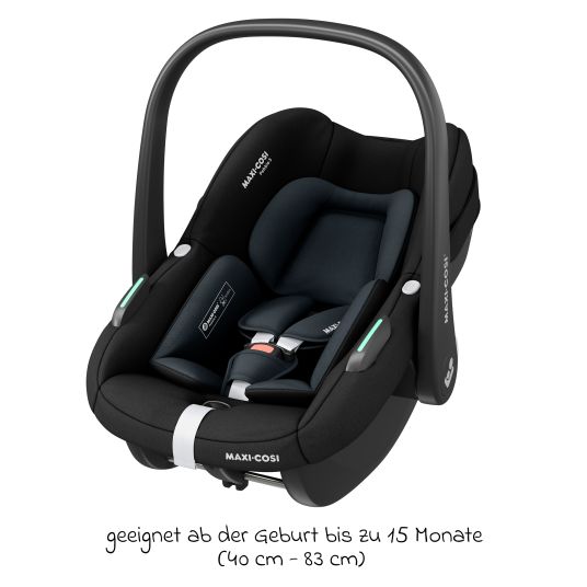 Maxi-Cosi 3in1 Babyschalen & Kindersitz-Set FamilyFix S ab Geburt bis 4 Jahre (40cm - 105 cm mit Babyschale Pebble S & Kindersitz Pearl S inkl. Isofix-Basis FamilyFix S, Schutzunterlage & Schnullertasche - Tonal Black