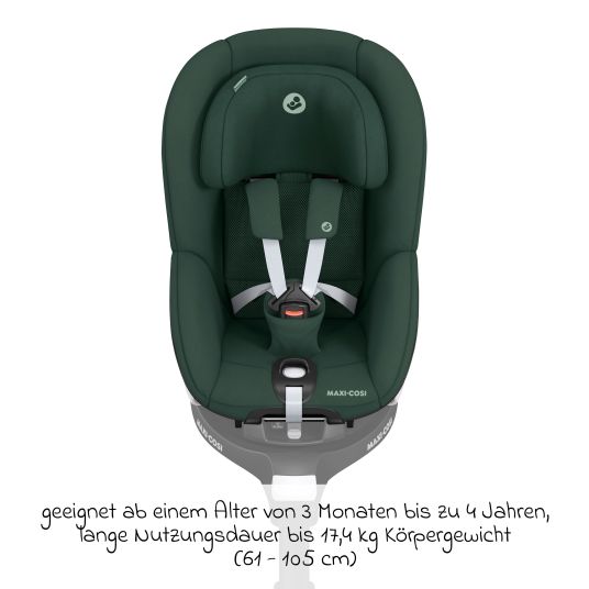 Maxi-Cosi 3in1 Babyschalen & Reboarder-Set FamilyFix 360 ab Geburt bis 4 Jahre (40 cm - 105 cm) mit Babyschale Pebble 360 & Kindersitz Pearl 360 inkl. Isofix-Basis FamilyFix, Schutzunterlage & Schnullertasche - Green
