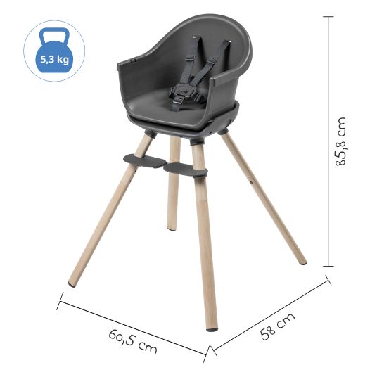 Maxi-Cosi 4-in-1 Hochstuhl Moa ab 6 Monate - 5 Jahre Hochstuhl, Sitzerhöhung, Tisch & Stuhl - Beyond Graphite2 Eco