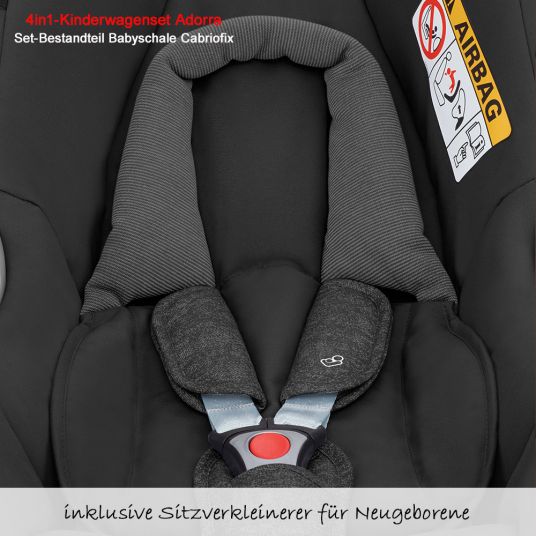 Maxi-Cosi 4 in 1 Kinderwagen-Set Adorra inkl. Babywanne Oria, Babyschale Cabriofix & FamilyFix - Nomad Black
