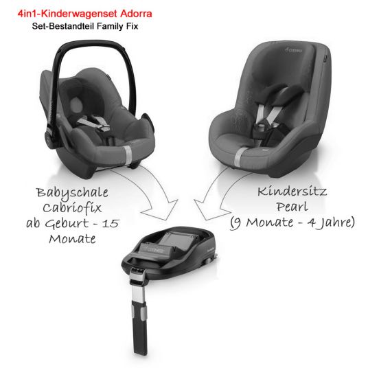 Maxi-Cosi 4 in 1 stroller set Adorra incl. baby bath Oria, infant carrier Cabriofix & FamilyFix - Nomad Black