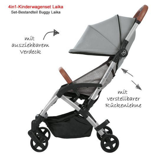 Maxi-Cosi 4 in 1 Kinderwagen-Set Laika inkl. Tragetasche, Babyschale Cabriofix & FamilyFix - Nomad Grey