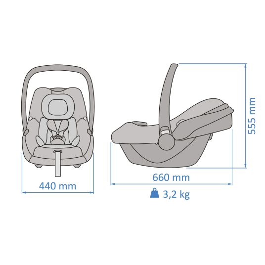 Maxi-Cosi Seggiolino auto CabrioFix i-Size dalla nascita a 12 mesi (40-75 cm) e base Isofix, riduttore di seduta, capottina, parapioggia, zanzariera - Essential Black
