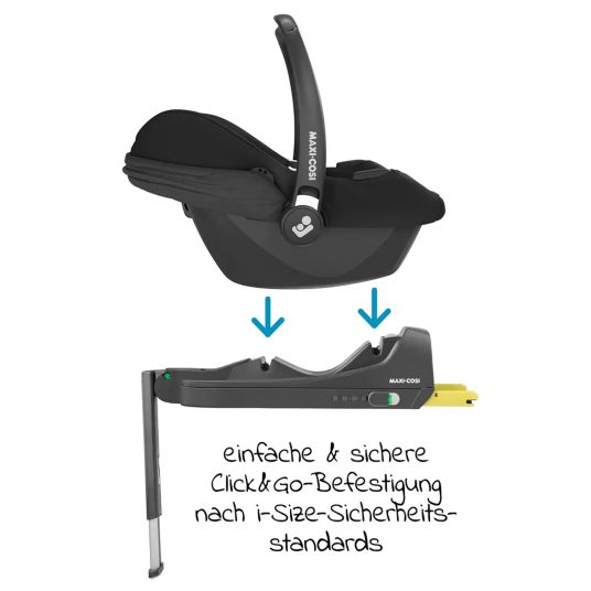 Maxi-Cosi Babyschale Babyschale CabrioFix i-Size ab Geburt - 12 Monate (40-75 cm) & Isofix-Basis, Sitzverkleinerer, Sonnenverdeck, Regenschutz, Insektenschutz - Essential Black