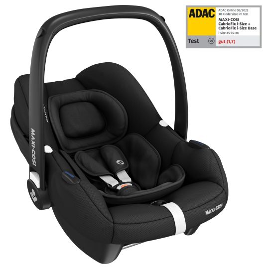 Maxi-Cosi Infant car seat CabrioFix i-Size from birth - 12 months (40-75 cm) & Isofix base, seat reducer, sun canopy, rain cover, insect screen - Essential Black