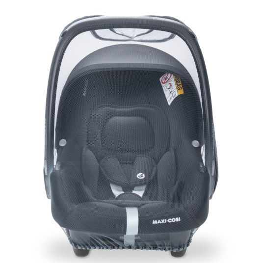 Maxi-Cosi Babyschale Babyschale CabrioFix i-Size ab Geburt - 12 Monate (40-75 cm) & Isofix-Basis, Sitzverkleinerer, Sonnenverdeck, Regenschutz, Insektenschutz - Essential Black