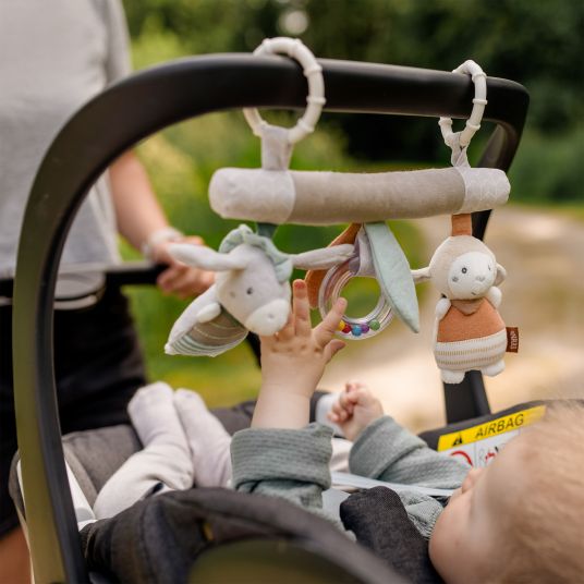 Maxi-Cosi Infant car seat CabrioFix i-Size from birth - 12 months (40-75 cm) & seat reducer, sun canopy incl. Fehn Activity Trapeze Donkey & Sheep - Essential Black