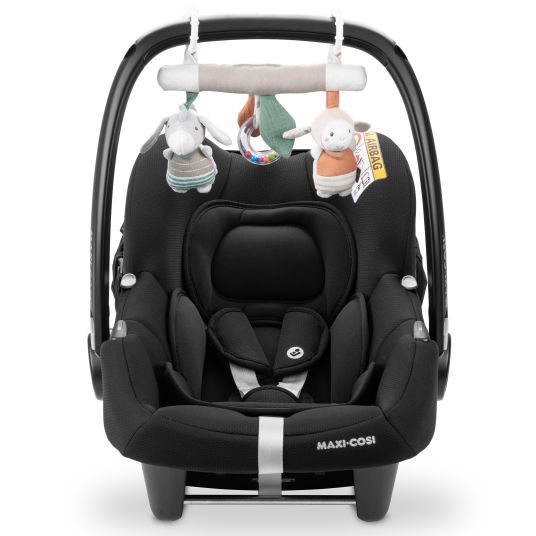 Maxi-Cosi Seggiolino auto CabrioFix i-Size dalla nascita a 12 mesi (40-75 cm) e riduttore di seduta, capottina parasole inclusa Fehn Activity Trapezio Asino e Pecora - Essential Black