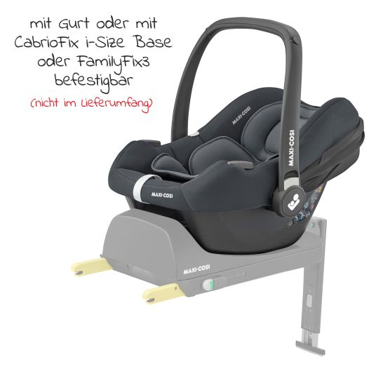 Maxi-Cosi Babyschale CabrioFix i-Size ab Geburt - 12 Monate (40-75 cm) & Sitzverkleinerer, Sonnenverdeck inkl. Einschlagedecke Pusteblume - Essential Graphite
