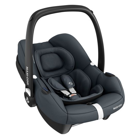 Maxi-Cosi Babyschale CabrioFix i-Size ab Geburt - 12 Monate (40-75 cm) & Sitzverkleinerer, Sonnenverdeck inkl. Einschlagedecke Pusteblume - Essential Graphite