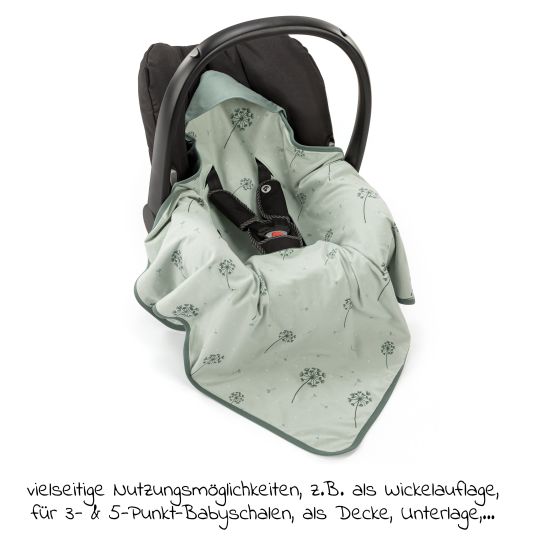 Maxi-Cosi Babyschale CabrioFix i-Size ab Geburt - 12 Monate (40-75 cm) & Sitzverkleinerer, Sonnenverdeck inkl. Einschlagedecke Pusteblume - Essential Green