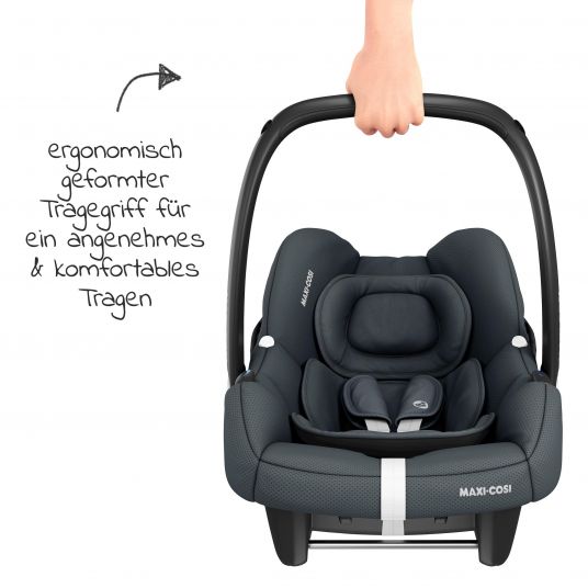Maxi-Cosi Babyschale CabrioFix i-Size ab Geburt-12 Monate (40-75 cm) i-Size Base, Einschlagdecke & Schnullerbox - Essential Graphite