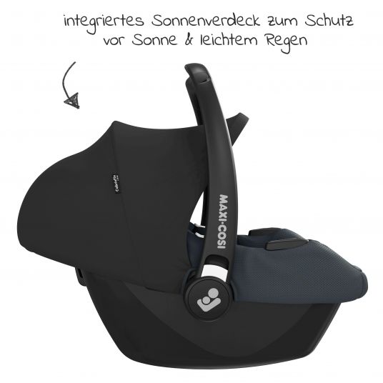 Maxi-Cosi Babyschale CabrioFix i-Size ab Geburt-12 Monate (40-75 cm) inkl. Fußsack & Schnullerbox - Essential Graphite