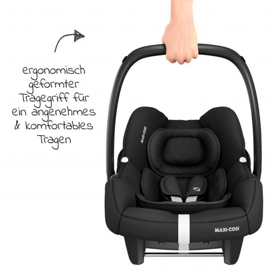 Maxi-Cosi Babyschale CabrioFix i-Size ab Geburt-12 Monate (40-75 cm) inkl. i-Size Base, Fußsack & Schnullerbox - Essential Black