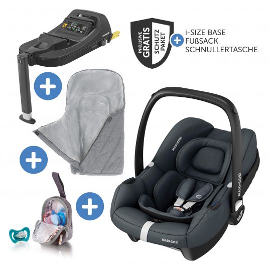 Maxi-Cosi - car seat CabrioFix i-Size from birth-15 months (40-75 cm) i-Size Base, Footmuff & Pacifier Box Essential Graphite - Babyartikel.de
