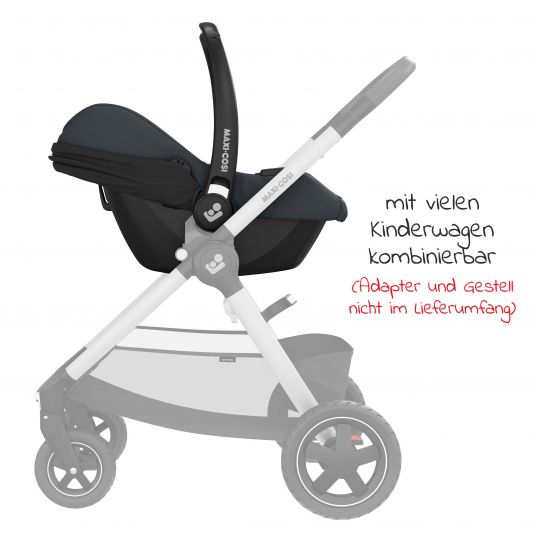 Maxi-Cosi Babyschale CabrioFix i-Size ab Geburt-12 Monate (40-75 cm) inkl. i-Size Base, Fußsack & Schnullerbox - Essential Graphite