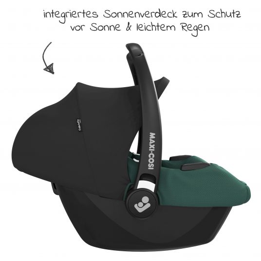 Maxi-Cosi - Babyschale CabrioFix i-Size ab Geburt-12 Monate (40-75 cm)  inkl. i-Size Base, Fußsack & Schnullerbox - Essential Green