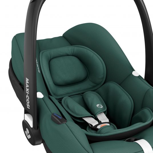Maxi-Cosi Babyschale CabrioFix i-Size ab Geburt-12 Monate (40-75 cm) inkl. CabrioFix i-Size Base & Polsterschutz - Essential Green