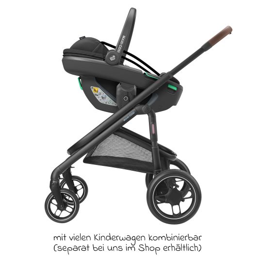 Maxi-Cosi Babyschale Coral 360 i-Size ab Geburt bis 12 kg (40 cm - 75 cm) mit Soft Carrier & Sonnenverdeck - Essential Black