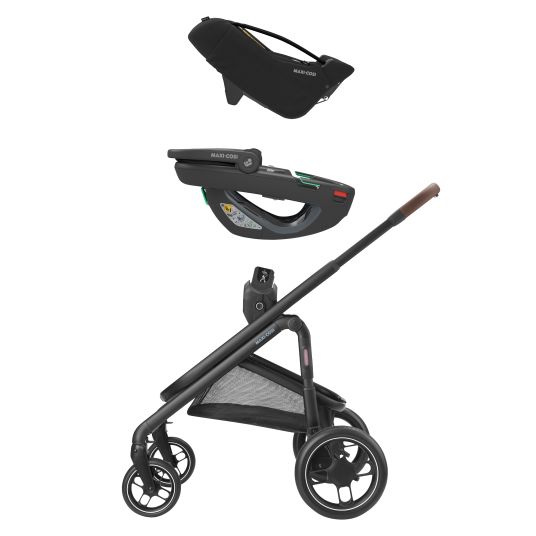 Maxi-Cosi Babyschale Coral 360 i-Size ab Geburt bis 12 kg (40 cm - 75 cm) mit Soft Carrier & Sonnenverdeck - Essential Black