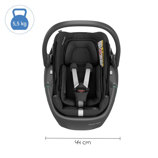 Maxi-Cosi Babyschale Coral 360 i-Size ab Geburt bis 12 kg (40 cm - 75 cm) mit Soft Carrier & Sonnenverdeck - Essential Black