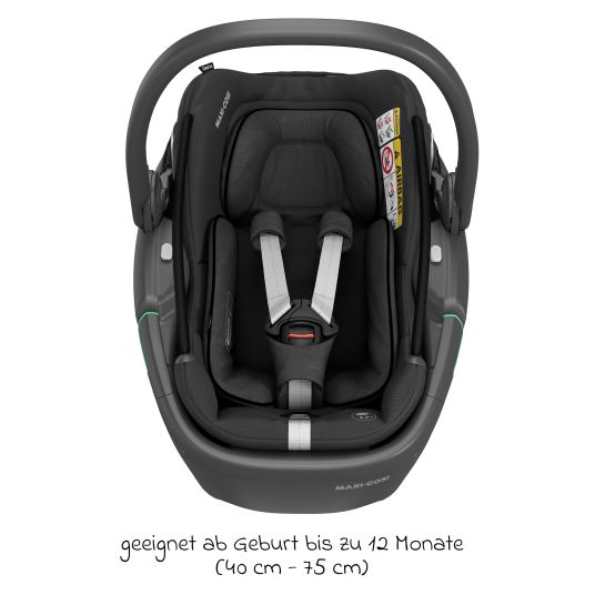 Maxi-Cosi Babyschale Coral 360 i-Size ab Geburt bis 12 kg (40 cm - 75 cm) mit Soft Carrier & Sonnenverdeck - Essential Black