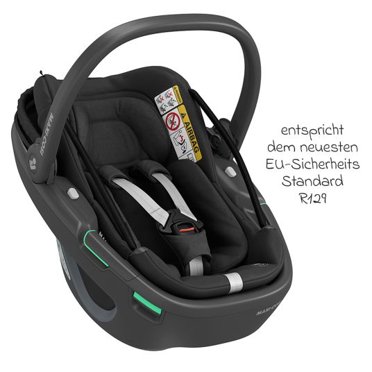 Maxi-Cosi Babyschale Coral 360 i-Size ab Geburt bis 12 kg (40 cm - 75 cm) mit Soft Carrier & Sonnenverdeck - Essential Black