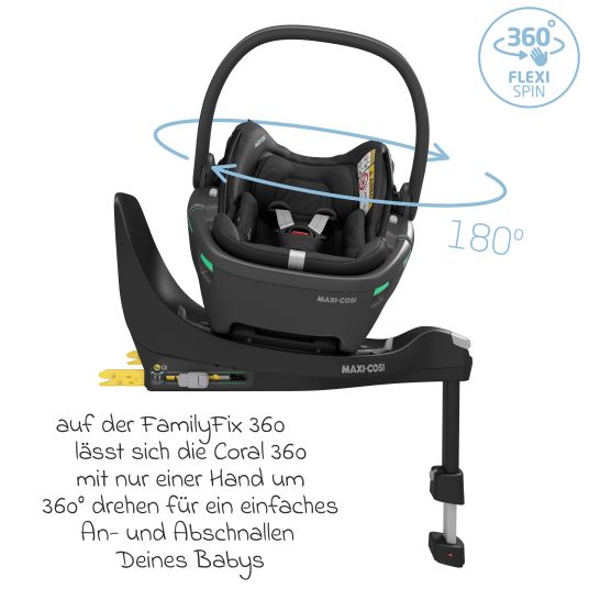 Maxi-Cosi Babyschale Coral 360 i-Size ab Geburt bis 12 kg (40 cm - 75 cm) mit Soft Carrier & Sonnenverdeck - Essential Black