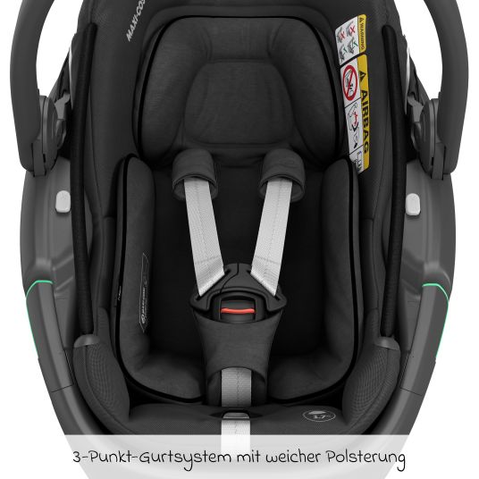 Maxi-Cosi Babyschale Coral 360 i-Size ab Geburt bis 12 kg (40 cm - 75 cm) mit Soft Carrier & Sonnenverdeck - Essential Black