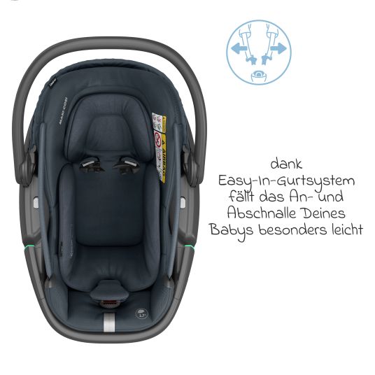 Maxi-Cosi Babyschale Coral 360 i-Size ab Geburt bis 12 kg (40 cm - 75 cm) mit Soft Carrier & Sonnenverdeck - Essential Graphite