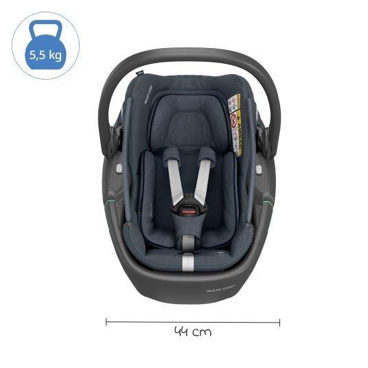 Maxi-Cosi Babyschale Coral 360 i-Size ab Geburt bis 12 kg (40 cm - 75 cm) mit Soft Carrier & Sonnenverdeck - Essential Graphite