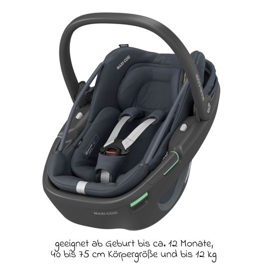 Maxi-Cosi Babyschale Coral 360 i-Size ab Geburt bis 12 kg (40 cm - 75 cm) mit Soft Carrier & Sonnenverdeck - Essential Graphite