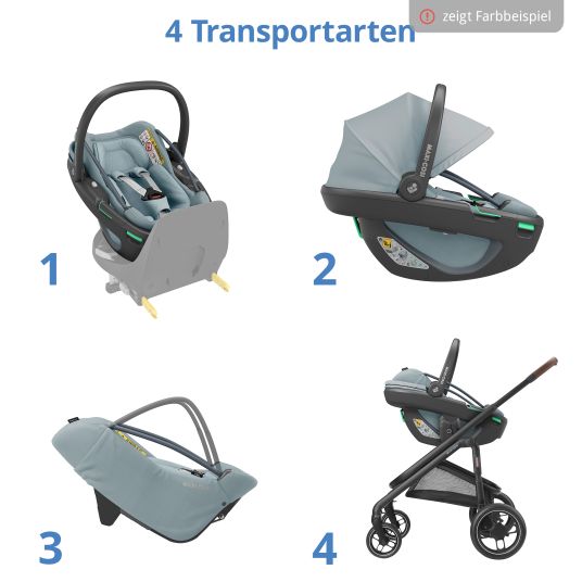 Maxi-Cosi Babyschale Coral 360 i-Size ab Geburt bis 12 kg (40 cm - 75 cm) mit Soft Carrier & Sonnenverdeck - Essential Graphite