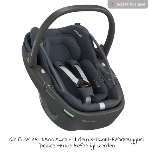 Maxi-Cosi Babyschale Coral 360 i-Size ab Geburt bis 12 kg (40 cm - 75 cm) mit Soft Carrier & Sonnenverdeck - Essential Graphite