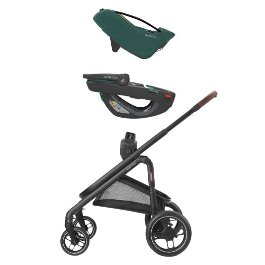 Maxi-Cosi Babyschale Coral 360 i-Size ab Geburt bis 12 kg (40 cm - 75 cm) mit Soft Carrier & Sonnenverdeck - Essential Green