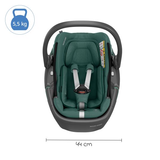 Maxi-Cosi Babyschale Coral 360 i-Size ab Geburt bis 12 kg (40 cm - 75 cm) mit Soft Carrier & Sonnenverdeck - Essential Green