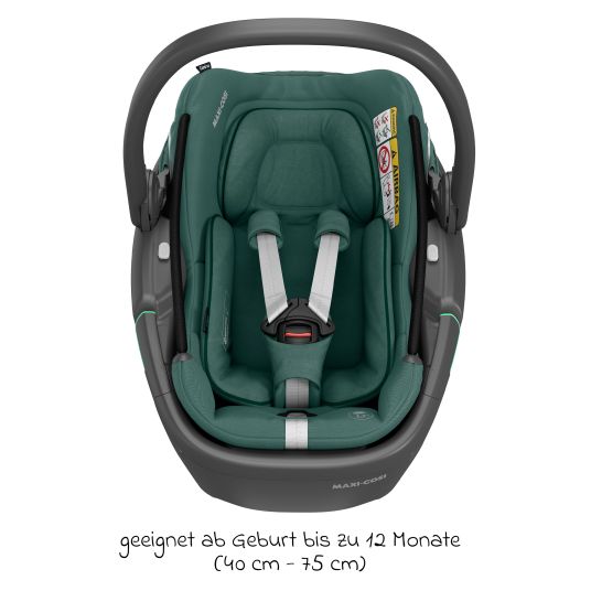 Maxi-Cosi Babyschale Coral 360 i-Size ab Geburt bis 12 kg (40 cm - 75 cm) mit Soft Carrier & Sonnenverdeck - Essential Green