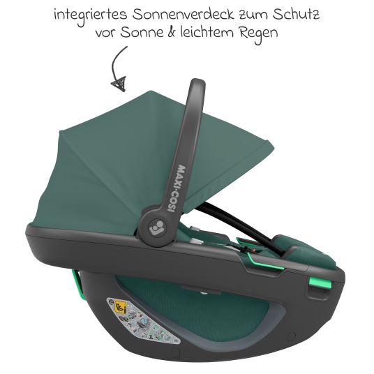 Maxi-Cosi Babyschale Coral 360 i-Size ab Geburt bis 12 kg (40 cm - 75 cm) mit Soft Carrier & Sonnenverdeck - Essential Green