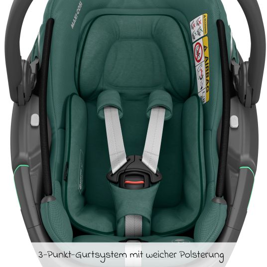 Maxi-Cosi Babyschale Coral 360 i-Size ab Geburt bis 12 kg (40 cm - 75 cm) mit Soft Carrier & Sonnenverdeck - Essential Green