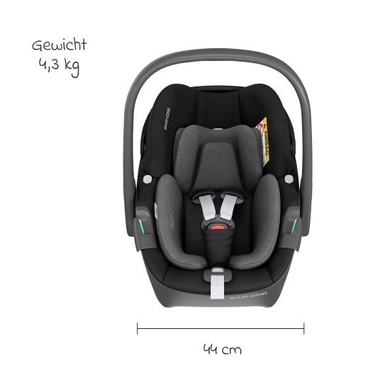 Maxi-Cosi Babyschale Pebble 360 i-Size drehbar ab Geburt - 15 Monate (40 cm - 83 cm) ClimaFlow, Easy-in Gurtsystem & G-Cell Seitenaufpralltechnologie - Essential Black