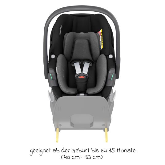 Maxi-Cosi Seggiolino auto girevole Pebble 360 i-Size dalla nascita a 15 mesi (40 cm - 83 cm) con base FamilyFix 360 Isofix, tappetino protettivo e panno per le coccole - Essential Nero