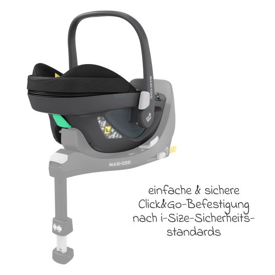 Maxi-Cosi Seggiolino auto girevole Pebble 360 i-Size dalla nascita a 15 mesi (40 cm - 83 cm) con base FamilyFix 360 Isofix, tappetino protettivo e panno per le coccole - Essential Nero