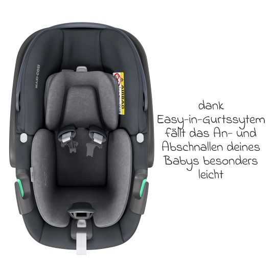 Maxi-Cosi Babyschale Pebble 360 i-Size drehbar ab Geburt - 15 Monate (40 cm - 83 cm) inkl. Isofix-Basis FamilyFix 360, Schutzunterlage & Schmusetuch - Essential Graphite