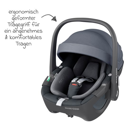 Maxi-Cosi Seggiolino auto girevole Pebble 360 i-Size dalla nascita a 15 mesi (40 cm - 83 cm) con base Isofix FamilyFix 360, tappetino protettivo e panno per le coccole - Essential Graphite