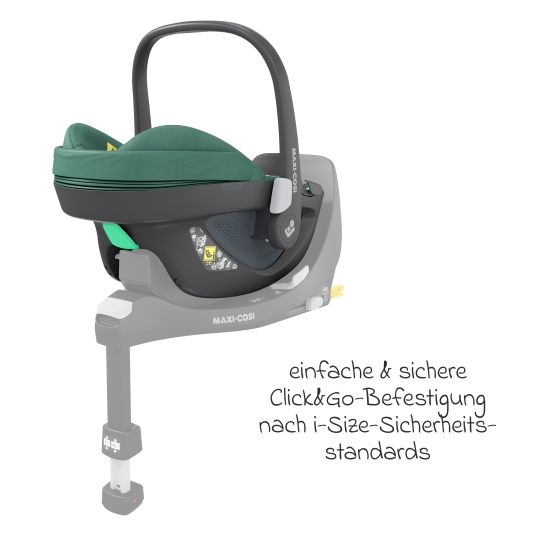 Maxi-Cosi Seggiolino auto girevole Pebble 360 i-Size dalla nascita a 15 mesi (40 cm - 83 cm) con base FamilyFix 360 Isofix, tappetino protettivo e panno per le coccole - Verde Essenziale